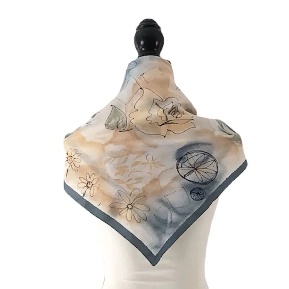 Tie Rack Vintage Gray & Tan Abstract Floral Scarf - 30” Square